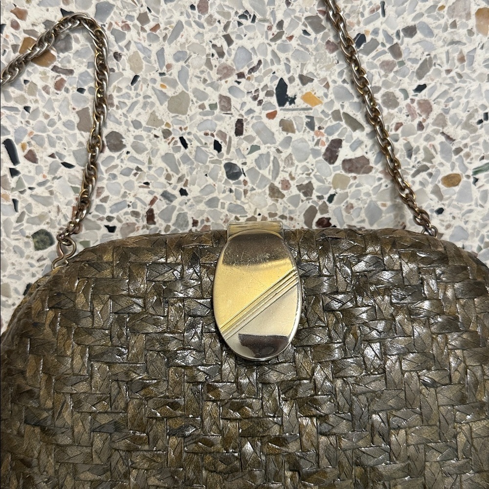 Vintage willow hard shell purse with gold silver mixed metal chain top clasp